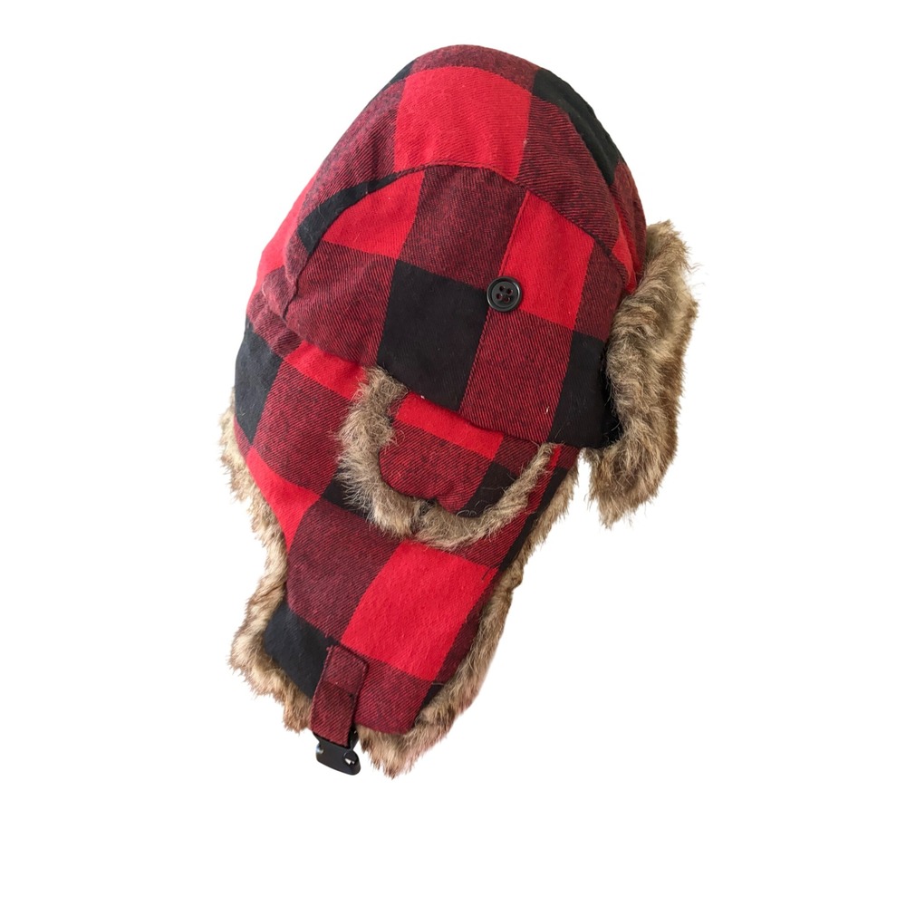 RedHead Buffalo Plaid Trapper Hat Red Black Faux Fur Flap Hunting Winter L/XL - Picture 8 of 11